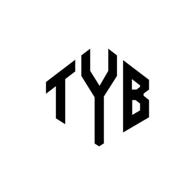 Çokgen şekilli TYB harf logosu tasarımı. TYB çokgen ve küp şeklinde logo tasarımı. TYB altıgen vektör logo şablonu beyaz ve siyah renkler. TYB monogramı, iş ve emlak logosu.