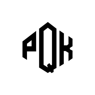 Çokgen şekilli PQK harf logosu tasarımı. PQK çokgen ve küp şeklinde logo tasarımı. PQK altıgen vektör logosu beyaz ve siyah renkler. PQK monogramı, iş ve emlak logosu.