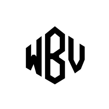 Çokgen şekilli WBV harf logosu tasarımı. WBV çokgen ve küp şeklinde logo tasarımı. WBV altıgen vektör logosu beyaz ve siyah renkler. WBV monogramı, iş ve emlak logosu.