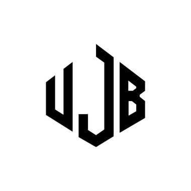 Çokgen şekilli UJB harf logosu tasarımı. UJB çokgen ve küp şeklinde logo tasarımı. UJB altıgen vektör logo şablonu beyaz ve siyah renkler. UJB monogramı, iş ve emlak logosu.