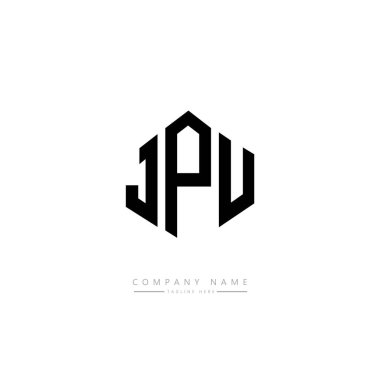 JPU letter logo design with polygon shape. JPU polygon and cube shape logo design. JPU hexagon vector logo template white and black colors. JPU monogram, business and real estate logo.