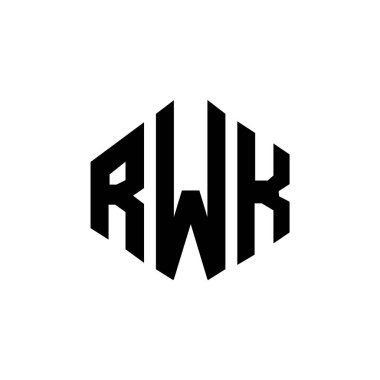 RWK letter logo design with polygon shape. RWK polygon and cube shape logo design. RWK hexagon vector logo template white and black colors. RWK monogram, business and real estate logo.