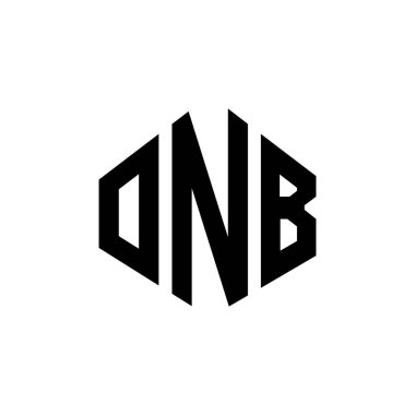 Çokgen şekilli ONB harf logosu tasarımı. ONB çokgen ve küp şeklinde logo tasarımı. ONB altıgen vektör logosu beyaz ve siyah renkler. ONB monogramı, iş ve emlak logosu.