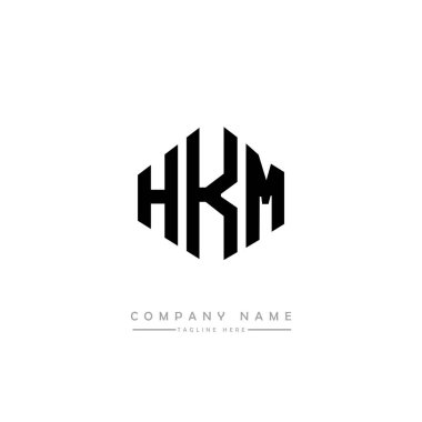 Çokgen şekilli HKM harf logosu tasarımı. HKM çokgen ve küp şeklinde logo tasarımı. HKM altıgen vektör logosu şablonu beyaz ve siyah renkler. HKM monogramı, iş ve emlak logosu.