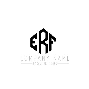 ERF letter logo design with polygon shape. ERF polygon and cube shape logo design. ERF hexagon vector logo template white and black colors. ERF monogram, business and real estate logo.