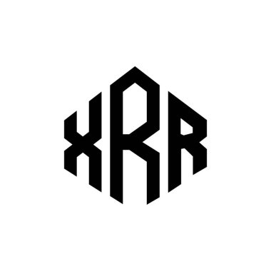 Çokgen şekilli XRR harf logosu tasarımı. XRR çokgen ve küp şeklinde logo tasarımı. XRR altıgen vektör logosu beyaz ve siyah renkler. XRR monogramı, iş ve emlak logosu.