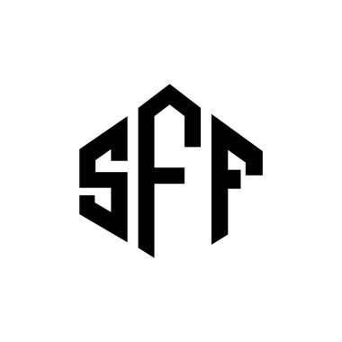 Çokgen şekilli SFF harf logosu tasarımı. SFF çokgen ve küp şeklinde logo tasarımı. SFF altıgen vektör logo şablonu beyaz ve siyah renkler. SFF monogramı, iş ve emlak logosu.