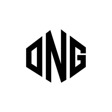 Çokgen şekilli ONG harfi logo tasarımı. ONG çokgen ve küp şeklindeki logo tasarımı. ONG altıgen vektör logosu beyaz ve siyah renkler. ONG monogram, iş ve gayrimenkul logosu.