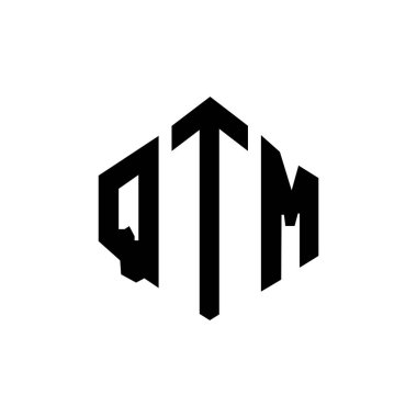 Çokgen şekilli QTM harf logosu tasarımı. QTM çokgen ve küp şeklinde logo tasarımı. QTM altıgen vektör logosu beyaz ve siyah renkler. QTM monogram, iş ve gayrimenkul logosu.