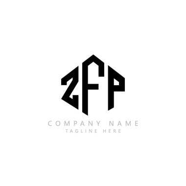 Çokgen şekilli ZFP harf logosu tasarımı. ZFP çokgen ve küp şeklinde logo tasarımı. ZFP altıgen vektör logosu beyaz ve siyah renkler. ZFP monogramı, iş ve emlak logosu.