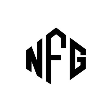 Çokgen şekilli NFG harf logosu tasarımı. NFG çokgen ve küp şeklinde logo tasarımı. NFG altıgen vektör logosu beyaz ve siyah renkler. NFG monogramı, iş ve emlak logosu.