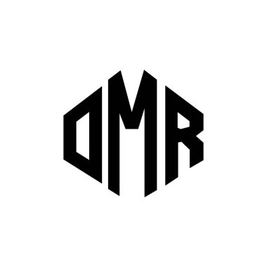 OMR letter logo design with polygon shape. OMR polygon and cube shape logo design. OMR hexagon vector logo template white and black colors. OMR monogram, business and real estate logo.