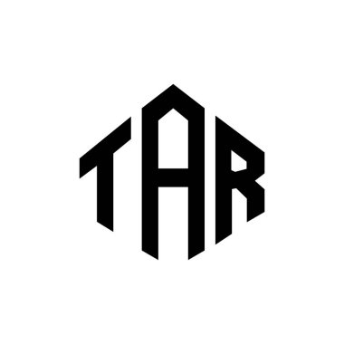 TAR letter logo design with polygon shape. TAR polygon and cube shape logo design. TAR hexagon vector logo template white and black colors. TAR monogram, business and real estate logo.