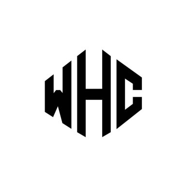 WHC harfli logo tasarımı, çokgen şekilli. WHC çokgen ve küp şeklinde logo tasarımı. WHC altıgen vektör logosu beyaz ve siyah renkler. WHC monogramı, iş ve emlak logosu.