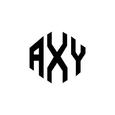 Çokgen şekilli AXY harf logosu tasarımı. AXY çokgen ve küp şeklinde logo tasarımı. AXY altıgen vektör logosu şablonu beyaz ve siyah renkler. AXY monogram, iş ve gayrimenkul logosu.