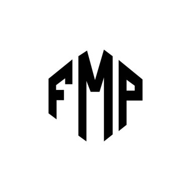 FMP letter logo design with polygon shape. FMP polygon and cube shape logo design. FMP hexagon vector logo template white and black colors. FMP monogram, business and real estate logo.