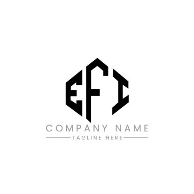 Çokgen şekilli EFI harf logosu tasarımı. EFI çokgen ve küp şeklinde logo tasarımı. EFI altıgen vektör logosu şablonu beyaz ve siyah renkli. EFI monogramı, iş ve gayrimenkul logosu.