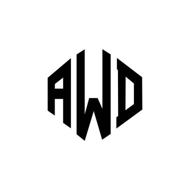 AWD letter logo design with polygon shape. AWD polygon and cube shape logo design. AWD hexagon vector logo template white and black colors. AWD monogram, business and real estate logo.