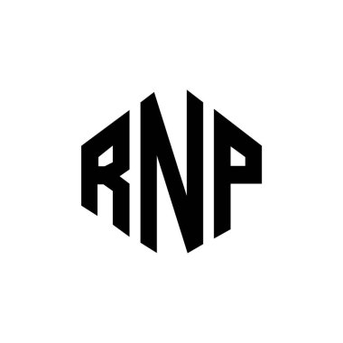 Çokgen şekilli RNP harf logosu tasarımı. RNP çokgen ve küp şeklinde logo tasarımı. RNP altıgen vektör logosu beyaz ve siyah renkler. RNP monogramı, iş ve emlak logosu.