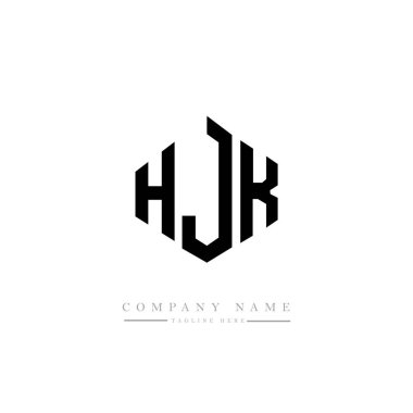 Çokgen şekilli HJK harf logosu tasarımı. HJK çokgen ve küp şeklinde logo tasarımı. HJK altıgen vektör logo şablonu beyaz ve siyah renkler. HJK monogramı, iş ve emlak logosu.