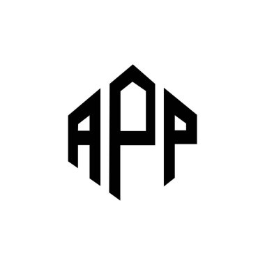 APP letter logo design with polygon shape. APP polygon and cube shape logo design. APP hexagon vector logo template white and black colors. APP monogram, business and real estate logo.
