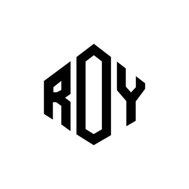 Çokgen şekilli ROY harf logosu tasarımı. ROY çokgen ve küp şeklinde logo tasarımı. ROY altıgen vektör logosu beyaz ve siyah renkler. ROY monogramı, iş ve emlak logosu.