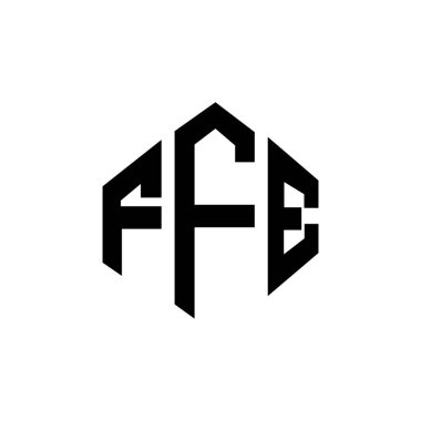 FFE harf logosu dizaynı çokgen şeklinde. FFE çokgen ve küp şeklinde logo tasarımı. FFE altıgen vektör logosu beyaz ve siyah renkler. FFE monogram, iş ve emlak logosu.