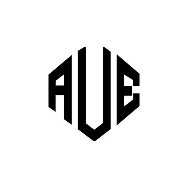 AUE letter logo design with polygon shape. AUE polygon and cube shape logo design. AUE hexagon vector logo template white and black colors. AUE monogram, business and real estate logo.
