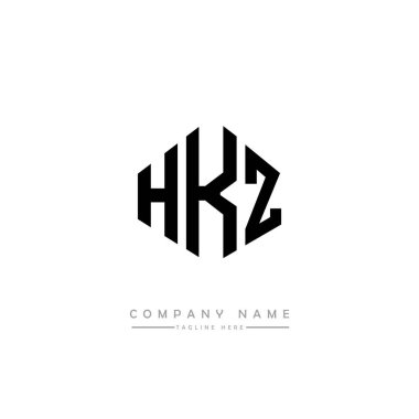 Çokgen şekilli HKZ harf logosu tasarımı. HKZ çokgen ve küp şeklinde logo tasarımı. HKZ altıgen vektör logo şablonu beyaz ve siyah renkler. HKZ monogramı, iş ve emlak logosu.