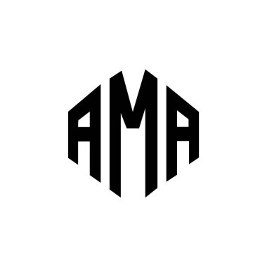 AMA letter logo design with polygon shape. AMA polygon and cube shape logo design. AMA hexagon vector logo template white and black colors. AMA monogram, business and real estate logo.