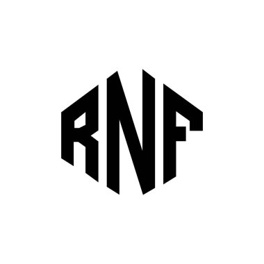 RNF letter logo design with polygon shape. RNF polygon and cube shape logo design. RNF hexagon vector logo template white and black colors. RNF monogram, business and real estate logo.