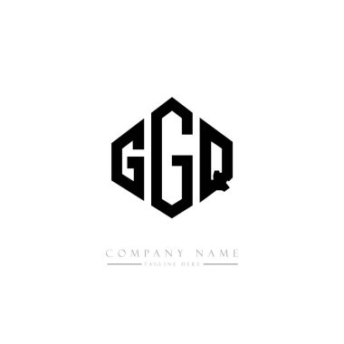 Çokgen şekilli GGQ harfleri logo tasarımı. Vektör logosu beyaz ve siyah renklerde. monogram, iş ve gayrimenkul logosu.