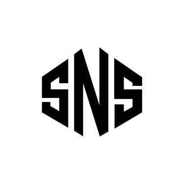 Çokgen şekilli SNS harf logosu tasarımı. SNS çokgen ve küp şeklinde logo tasarımı. SNS altıgen vektör logosu beyaz ve siyah renkler. SNS monogramı, iş ve emlak logosu.