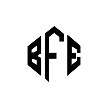 Çokgen şekilli BFE harfi logo tasarımı. BFE çokgen ve küp şeklinde logo tasarımı. BFE altıgen vektör logosu beyaz ve siyah renkler. BFE monogramı, iş ve emlak logosu.