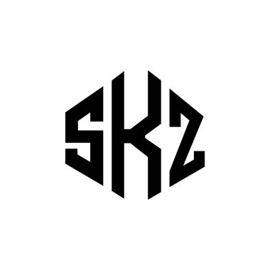 Çokgen şekilli SKZ harf logosu tasarımı. SKZ çokgen ve küp şeklinde logo tasarımı. SKZ altıgen vektör logosu şablonu beyaz ve siyah renkler. SKZ monogramı, iş ve emlak logosu.