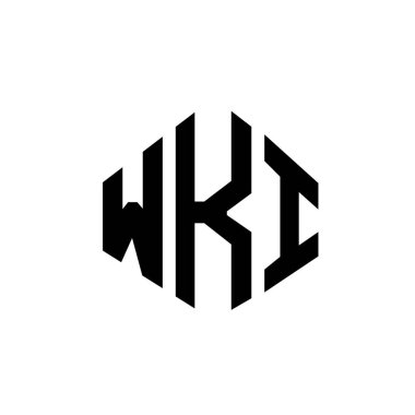 WKI letter logo design with polygon shape. WKI polygon and cube shape logo design. WKI hexagon vector logo template white and black colors. WKI monogram, business and real estate logo.