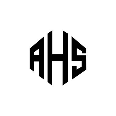 Çokgen şekilli AHS harf logosu tasarımı. AHS çokgen ve küp şeklinde logo tasarımı. AHS altıgen vektör logosu beyaz ve siyah renkler. AHS monogram, iş ve gayrimenkul logosu.