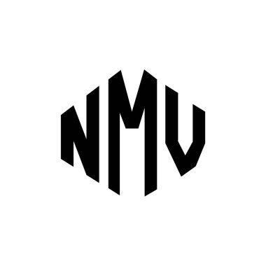NMV letter logo design with polygon shape. NMV polygon and cube shape logo design. NMV hexagon vector logo template white and black colors. NMV monogram, business and real estate logo.
