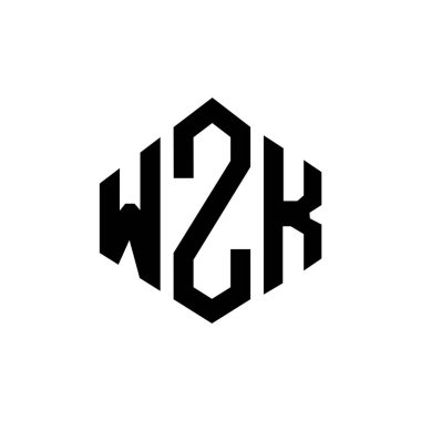 Çokgen şekilli WZK harf logosu tasarımı. WZK çokgen ve küp şeklinde logo tasarımı. WZK altıgen vektör logo şablonu beyaz ve siyah renkler. WZK monogramı, iş ve emlak logosu.