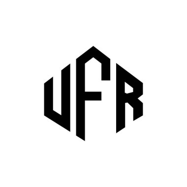 Çokgen şekilli UFR harf logosu tasarımı. UFR çokgen ve küp şeklinde logo tasarımı. UFR altıgen vektör logosu beyaz ve siyah renkler. UFR monogramı, iş ve emlak logosu.