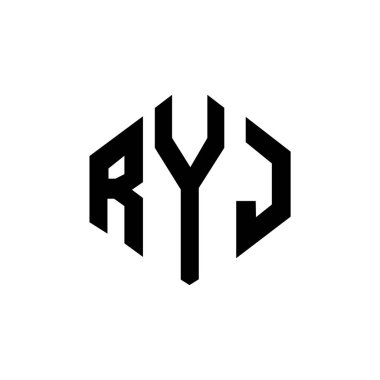 Çokgen şekilli RYJ harf logosu tasarımı. RYJ çokgen ve küp şeklinde logo tasarımı. RYJ altıgen vektör logo şablonu beyaz ve siyah renkler. RYJ monogram, iş ve gayrimenkul logosu.