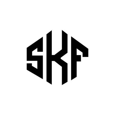 Çokgen şekilli SKF harf logosu tasarımı. SKF çokgen ve küp şeklinde logo tasarımı. SKF altıgen vektör logosu şablonu beyaz ve siyah renkler. SKF monogramı, iş ve gayrimenkul logosu.