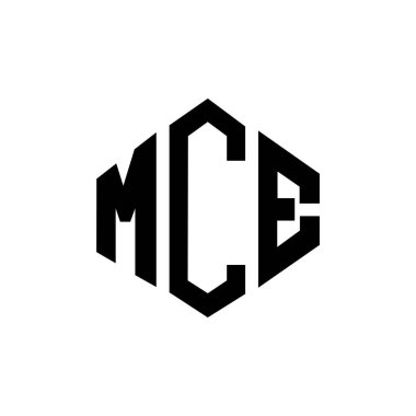 Çokgen şekilli MCE harf logosu tasarımı. MCE çokgen ve küp şeklinde logo tasarımı. MCE altıgen vektör logosu beyaz ve siyah renklerde. MCE monogramı, iş ve emlak logosu.