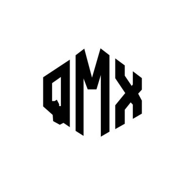 QMX letter logo design with polygon shape. QMX polygon and cube shape logo design. QMX hexagon vector logo template white and black colors. QMX monogram, business and real estate logo.