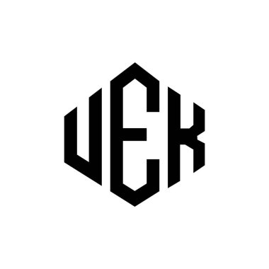 UEK letter logo design with polygon shape. UEK polygon and cube shape logo design. UEK hexagon vector logo template white and black colors. UEK monogram, business and real estate logo.