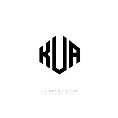 Çokgen şekilli KUA harfleri logo tasarımı. Vektör logosu beyaz ve siyah renklerde. monogram, iş ve gayrimenkul logosu.