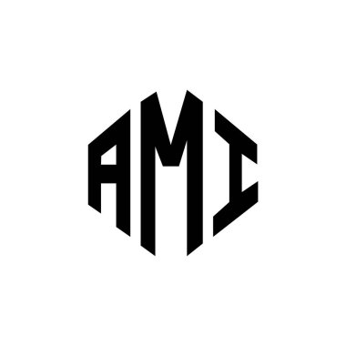 Çokgen şekilli AMI harf logosu tasarımı. AMI çokgen ve küp şeklinde logo tasarımı. AMI altıgen vektör logosu beyaz ve siyah renkler. AMI monogram, iş ve gayrimenkul logosu.