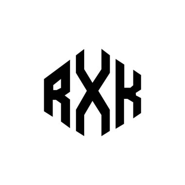 Çokgen şekilli RXK harf logosu tasarımı. RXK çokgen ve küp şeklinde logo tasarımı. RXK altıgen vektör logo şablonu beyaz ve siyah renkler. RXK monogram, iş ve gayrimenkul logosu.