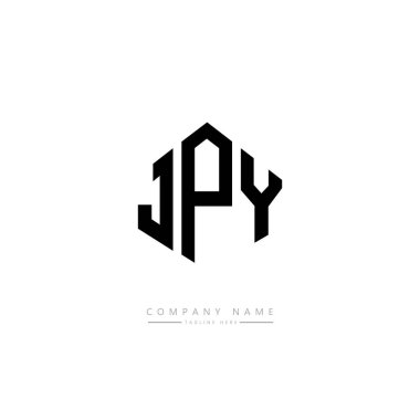 Çokgen şekilli JPY harf logosu tasarımı. JPY çokgen ve küp şeklinde logo tasarımı. JPY altıgen vektör logo şablonu beyaz ve siyah renkler. JPY monogramı, iş ve emlak logosu.