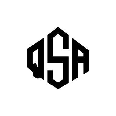 Çokgen şekilli QSA harf logosu tasarımı. QSA çokgen ve küp şeklinde logo tasarımı. QSA altıgen vektör logo şablonu beyaz ve siyah renkler. QSA monogramı, iş ve emlak logosu.